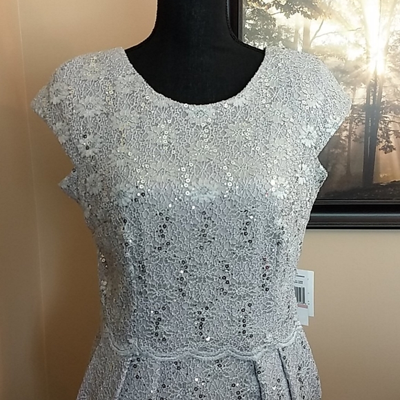 NWT Alex Evenings Dress Dove Gray‎ Silver - Gray Formal Dress - Picture 2 of 16